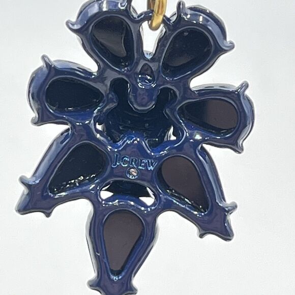 J. Crew Designer Blue Crystal Cut Stone Flower Shape Dangle Statement Earrings - Picture 6 of 14